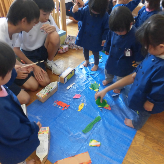 日比崎中学校３年３組のお兄ちゃん・お姉ちゃんが保育園に遊びに来てくれたよ~(^_^)/~  