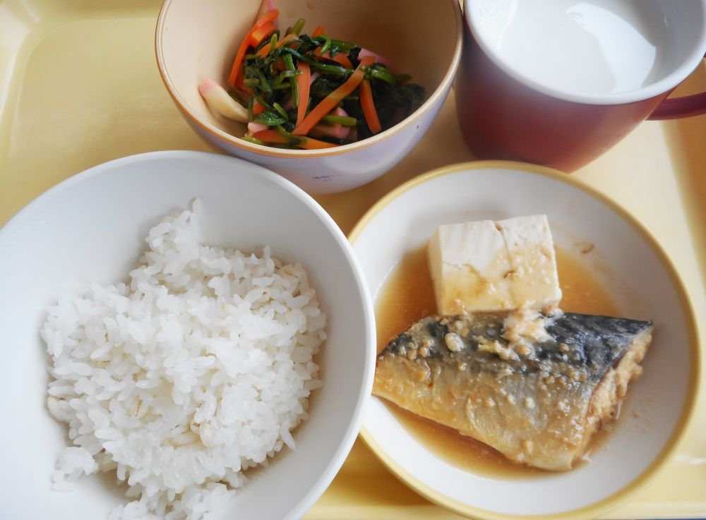 麦ごはん

さばのみそ煮

付け合わせ（豆腐）

がじつあえ

牛乳