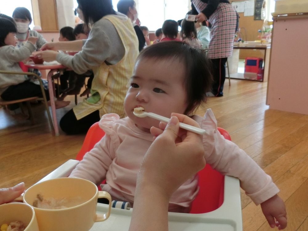 毎日楽しみな給食の時間。

新しいお友だちばかりのウサギぐみさんも給食を食べ始めています。

おいしいね～✨

