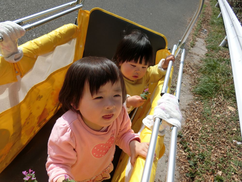 道端に咲いていお花を摘んで見せてあげると、
うれしそうに手に持っていい笑顔☺