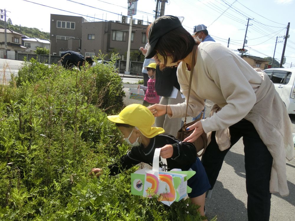 「あっ、テントウムシここにおるよ！」
「ぼく捕まえられる！」
親子で虫探し♪
自然と会話が弾んでいます♡