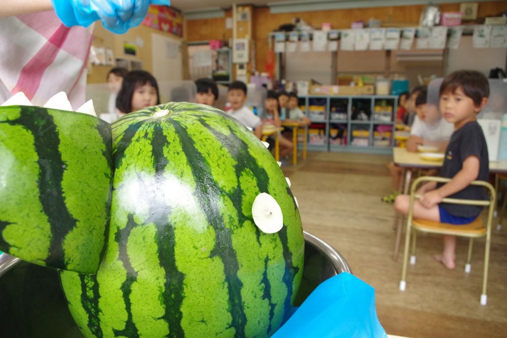 かっこいい見た目と、真っ赤で美味しそうなすいかに

みんなの目も釘付け✨

「早く食べたーい！！」