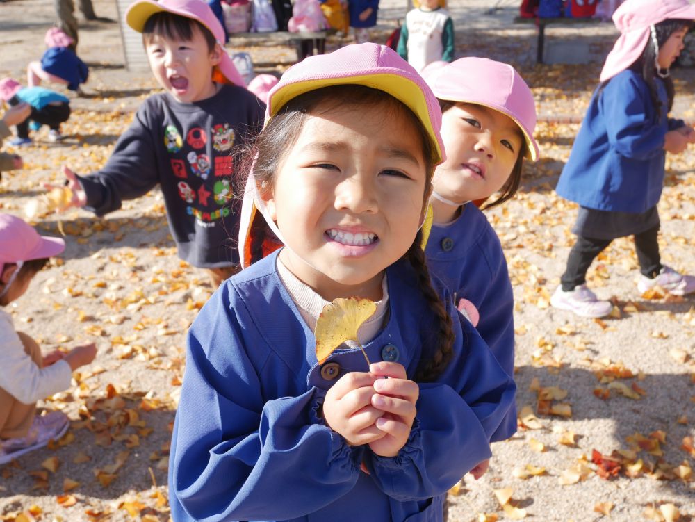 いつも行っている公園に・・・
今日はイチョウの葉がたくさん落ちていて
まるでイチョウのじゅうたんみたい♡
集めたり・・触ったり・・ちぎってみたり・・

