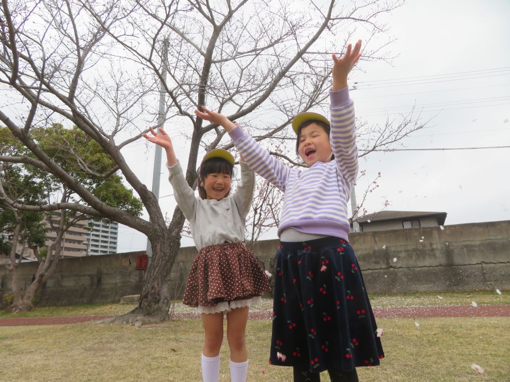 「見て見て！！」「行くよー！せーのっ！」
「桜のシャワーみたい♡」

