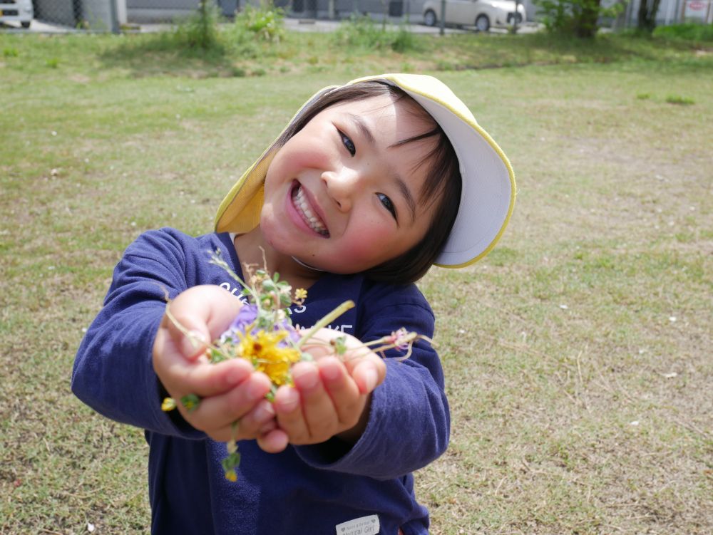 待ちに待ったお弁当の日♡
いつもより少し遠い大新北公園まで歩き　草花や虫、たくさんの春を見つけおもいきり遊びました



「明日お弁当の日？」
何日も前から楽しみにしていたキリン組さん

「もう何入れてもらうかお願いした」
「デザートもう買ったんよ♡」　楽しそうな会話が飛び交っています

昨日かおり先生に教えてもらい押し花に挑戦したみんな
「この花でも押し花出来そう♡」
「この色、絶対可愛いよ！！」
草花に目を輝かせて集めるAちゃん