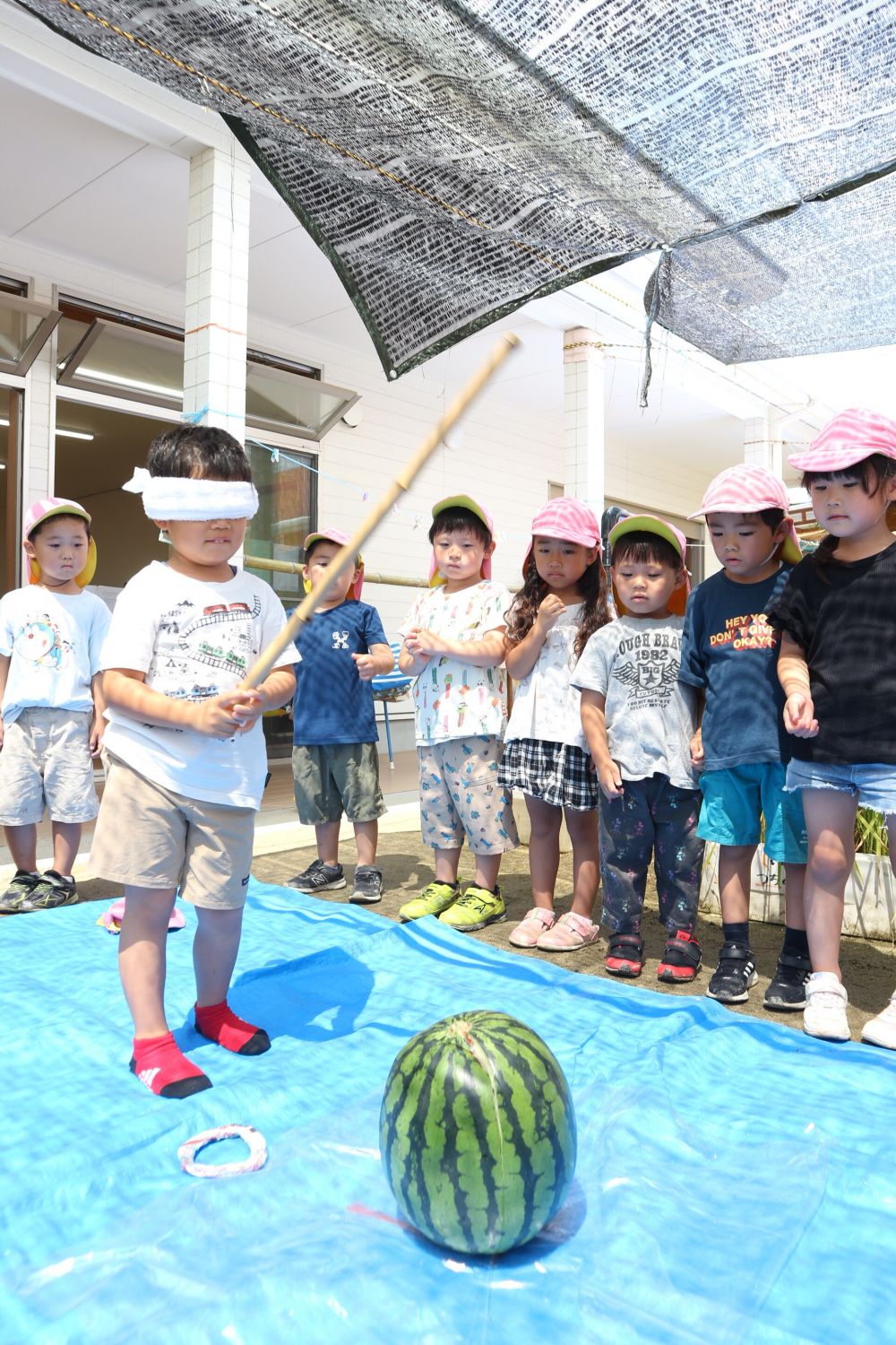 園庭で野菜を育てたり観察したり
友達と発見などを伝え合うことを楽しむ
夏の野菜を使って夏ならではのことも楽しむ♡


今日はスイカを見たり触ったり
夏野菜の実験をしたり・・・

他にも・・・
「スイカ割りしたい！！」
「ぱっかーんってみんなで割りたい♪」
「早く食べたいね♡」

ワクワクドキドキ
みんなでスイカ割り♡