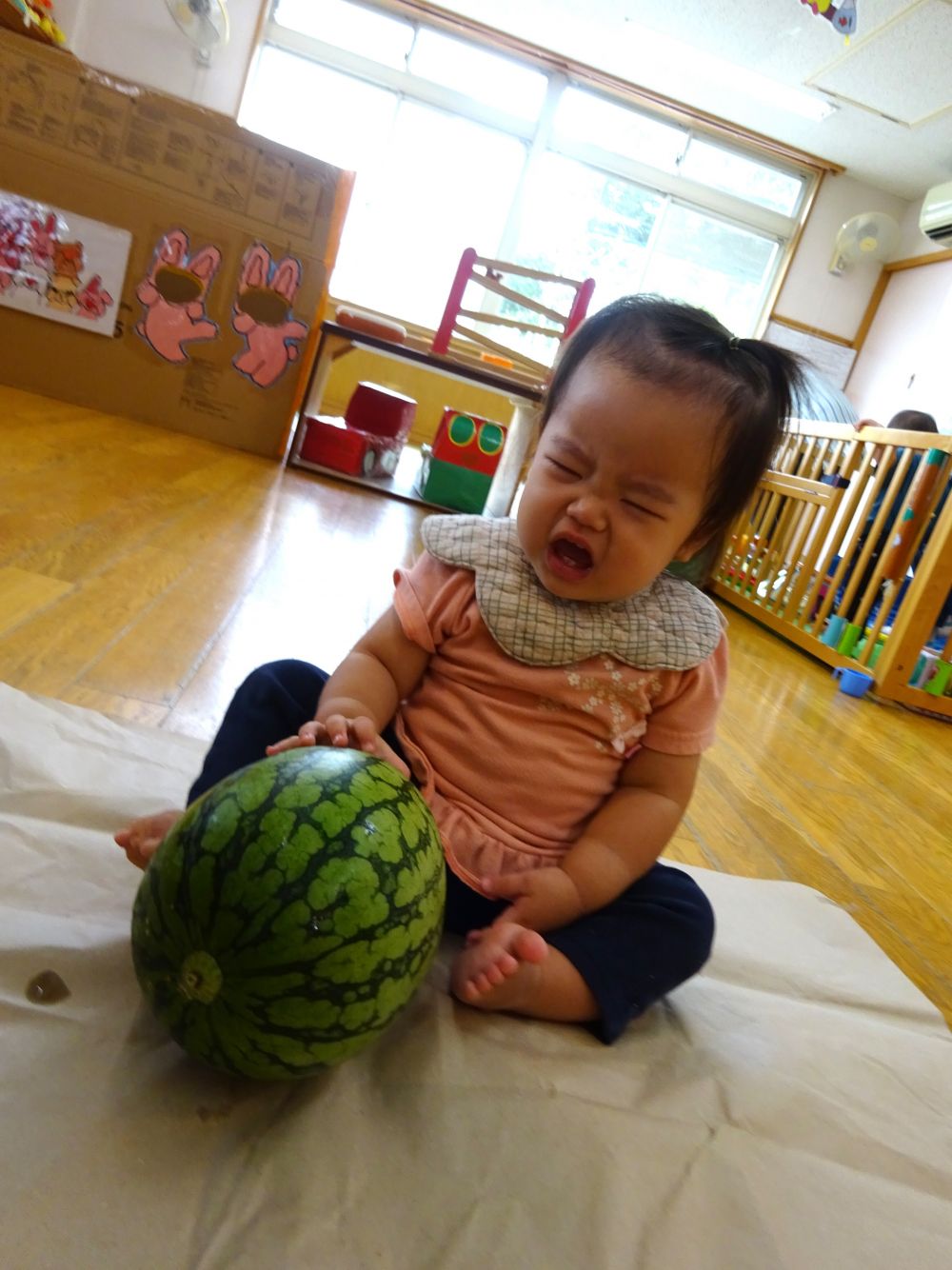 大きくて丸いスイカ🍉

さわってみると冷たくてびっくり😲