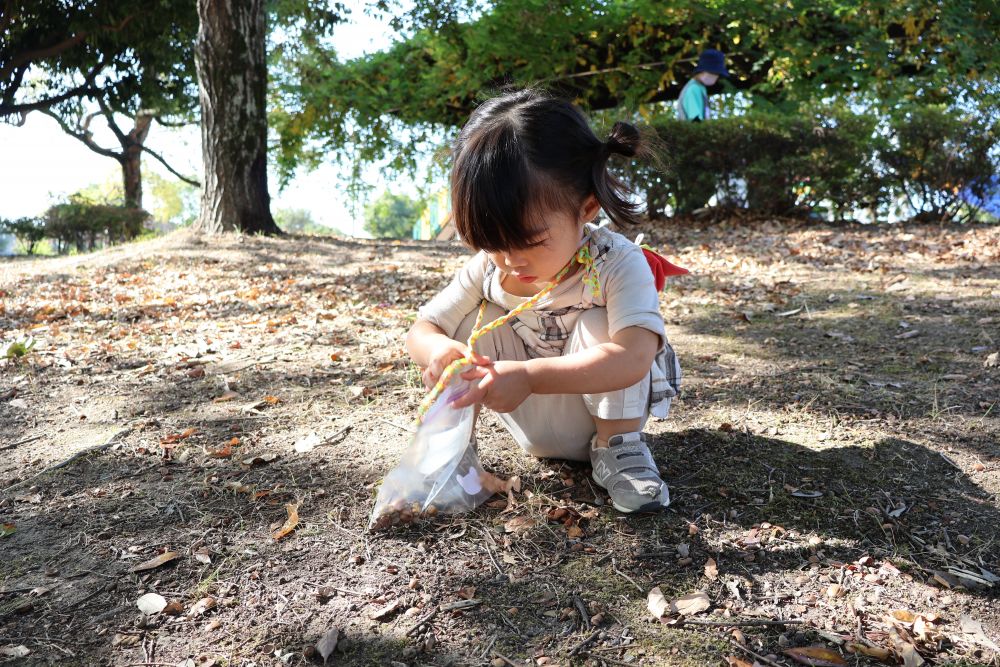 夢中になってドングリをあつめるYちゃん・・・♡

たくさん集めたい！
真剣な顔で、集めるのを楽しむ・・・