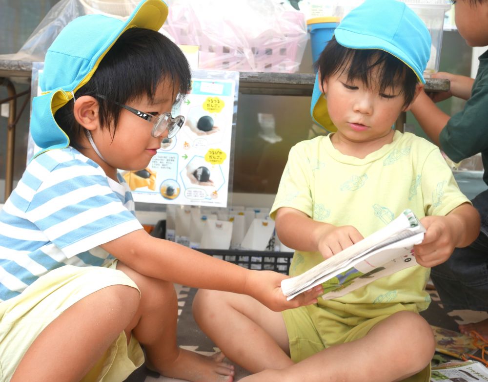 『もしかしてこれ・・・この虫じゃない？』
『僕はこれだと思う！』
似た幼虫を探しては・・・
あぁでもないこうでもないと語り合う