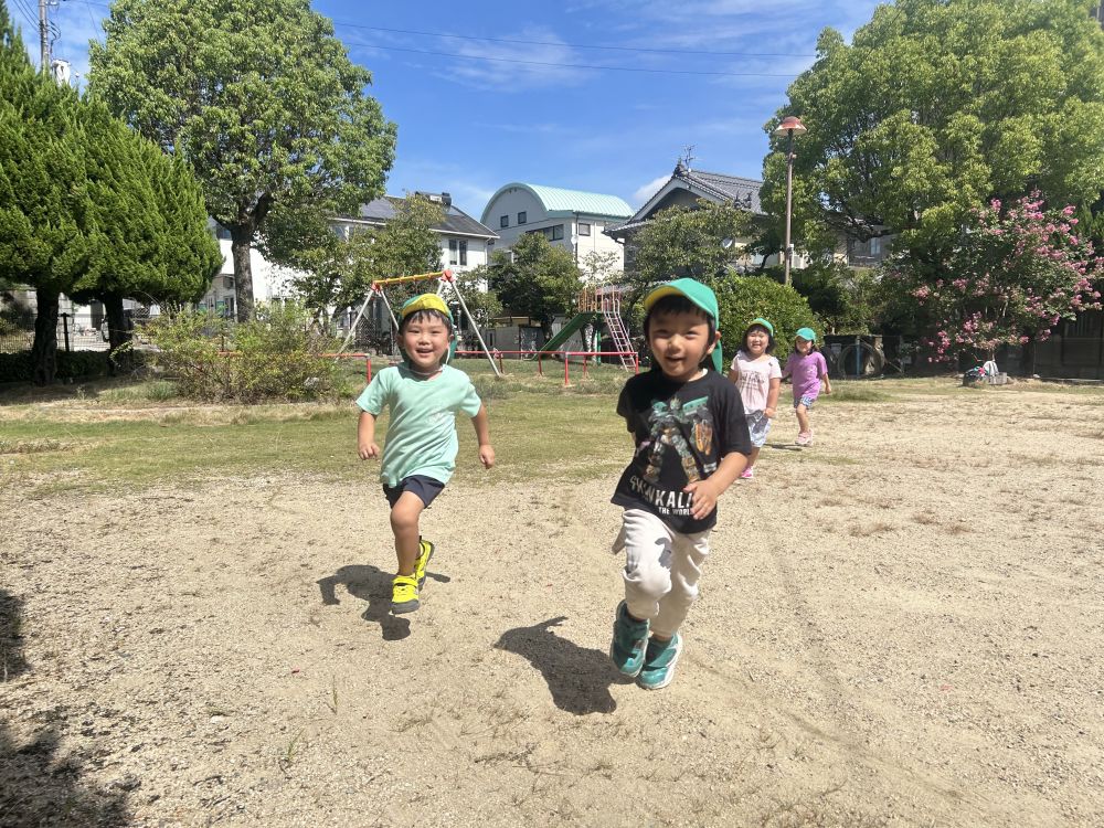 運動会に向けてはりきるゾウ組さん。
公園に行ってみんなでかけっこ！

みんなで走った後も、楽しかったからもう１回！
負けて悔しかったからもう１回！
それぞれいろんな気持ちを胸に秘め全力疾走！

思いきり走った後はみんななんだか清々しい表情😊