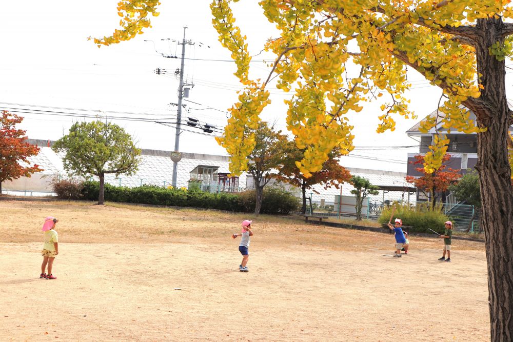 今日の行き先は高西公園！
運動会の練習のときにはまだ緑色だった銀杏の木
だんだん黄色く色付いてきました



「やるぞ～～！」
早速始まりました！
高西公園には広い広場があるので、のびのびと、思う存分野球ができます♡
秋の晴れた日に、心地良い風を感じながらする野球
まさにスポーツの秋ですね♪