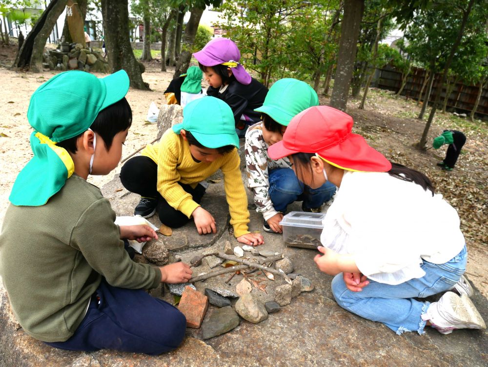 そして…毎日ダンゴムシの
お世話や観察を楽しんでいる男の子
大きな石の上で木の枝や石、草花を使って
ダンゴムシの遊び場を作って楽しんでいました
昨日は土手に桜を見に行き
まだまだ春を見つけに行きたいです