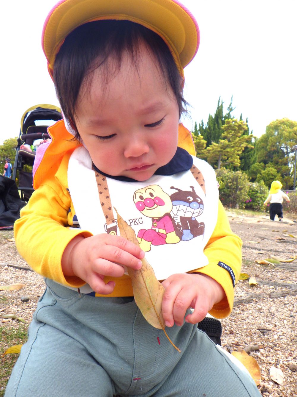 新年度が始まり早くも3週間
今日は初めてのお弁当の日
1歳児のみんなと東尾道公園まで散歩にでかけました
公園に着いて芝生の広場におりたSくん
そばにあった葉っぱを見つけ手を伸ばして
「なんだろうこれは・・・?」
といった表情で、手を動かしながらじっくり観察しています
手や指から感じる感触はどんな感じかな?