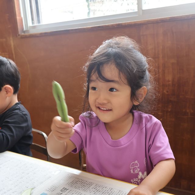そら豆の皮むき①　＊３歳児＊