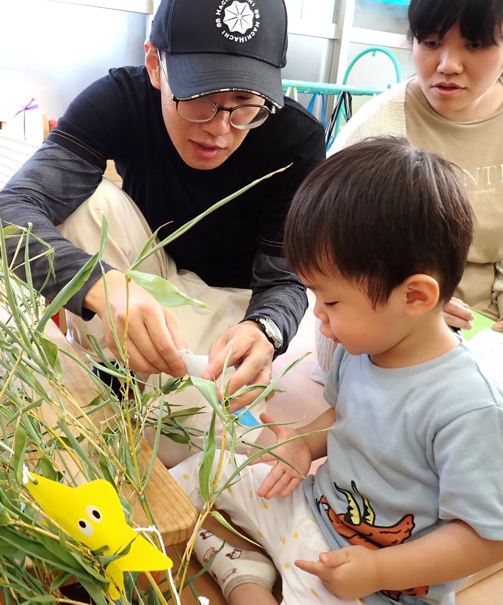 園庭開放で来てくれたお友だちには、
笹飾りのプレゼント🎋

楽しかったね　七夕まつり⭐
