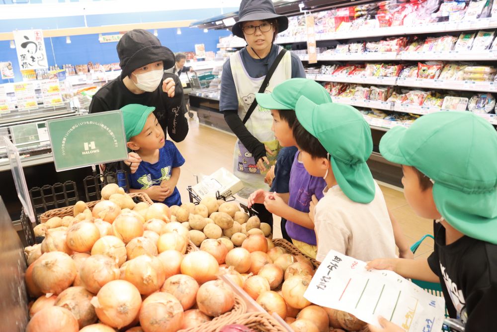 買い物リストを見ながら品物と数を確認・・・
困ったときは食のスペシャリスト、栄養士の本田先生と相談しながら買い物を進めていきます
ジャガイモは丸い男爵ではなく、細長くて皮をむきやすいメークイン!