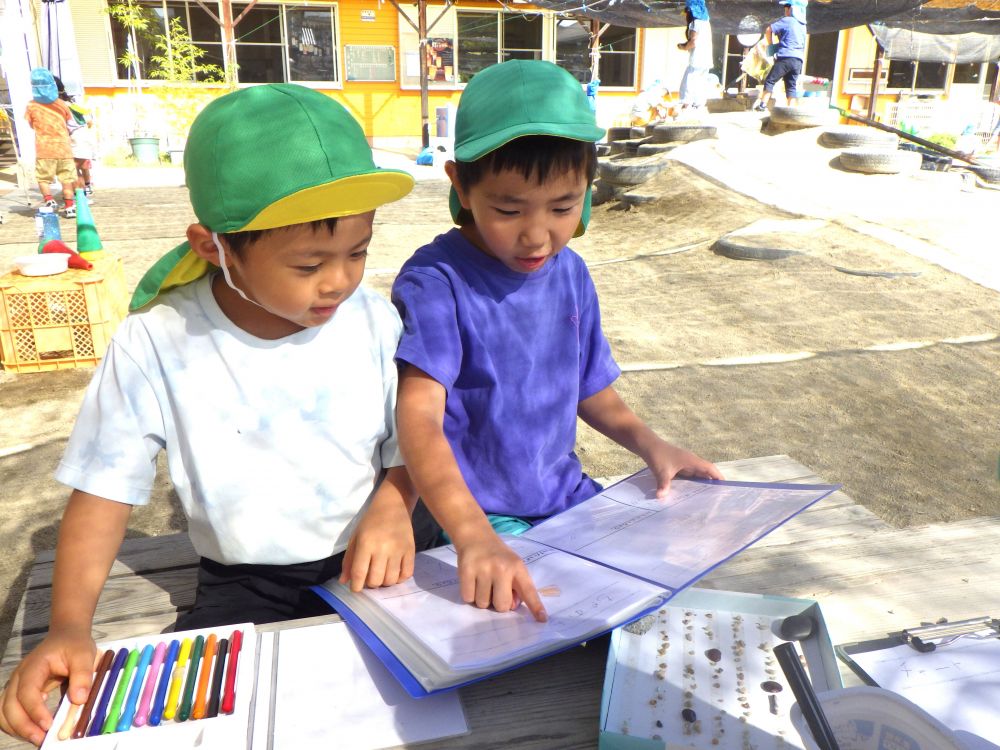 記録した紙はファイルに入れて・・・
宝石図鑑が完成♡
園庭で見つけた小さな石でこんなにも遊びが盛り上がって
みんなの宝物になっています♡