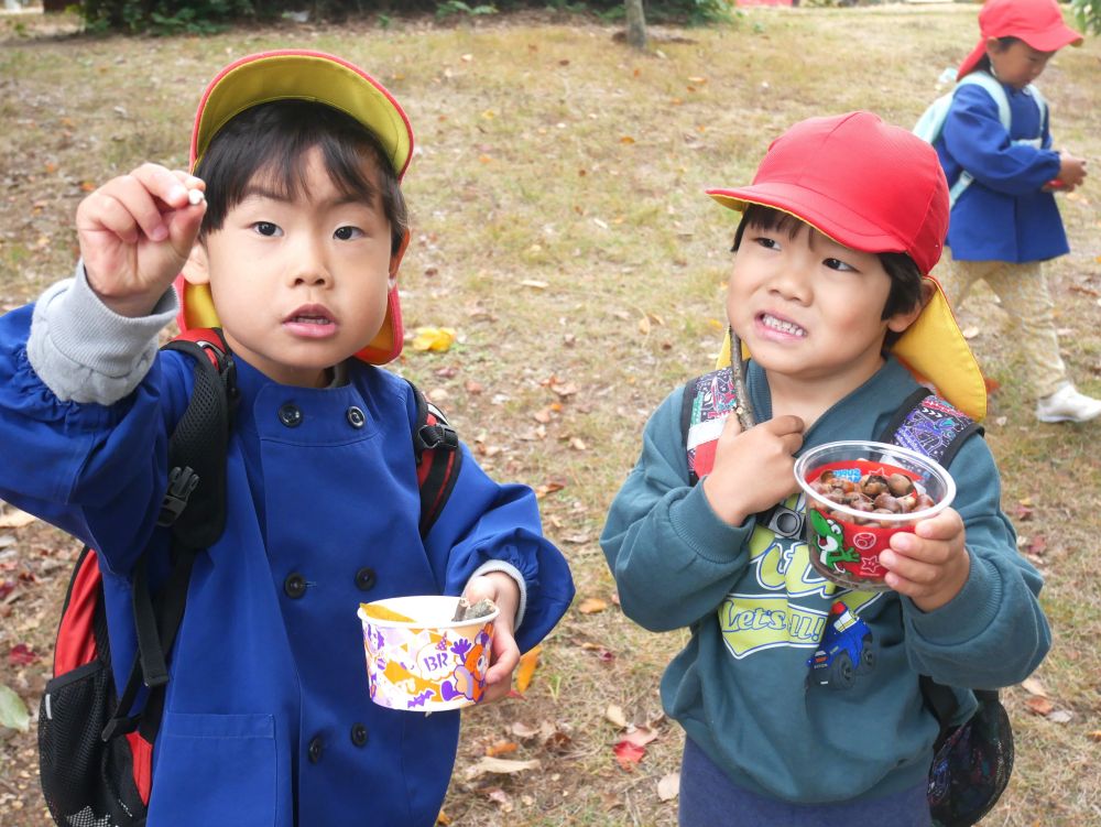 『その白いの何？』とRくん
『えっとね～・・・確か・・・ナンキンハゼよ』とHくん
公園に行ったり散歩に行く中で自然と覚えた自然物の名前
どんどん知識が広がります