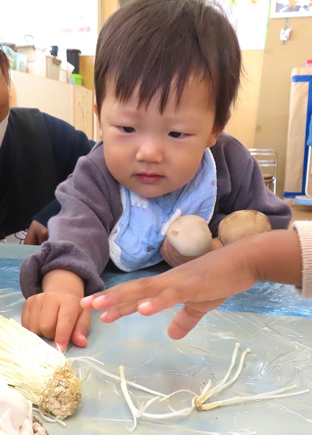 しいたけ、マッシュルーム、エノキタケ・・・
　いろんなキノコに興味津々✨