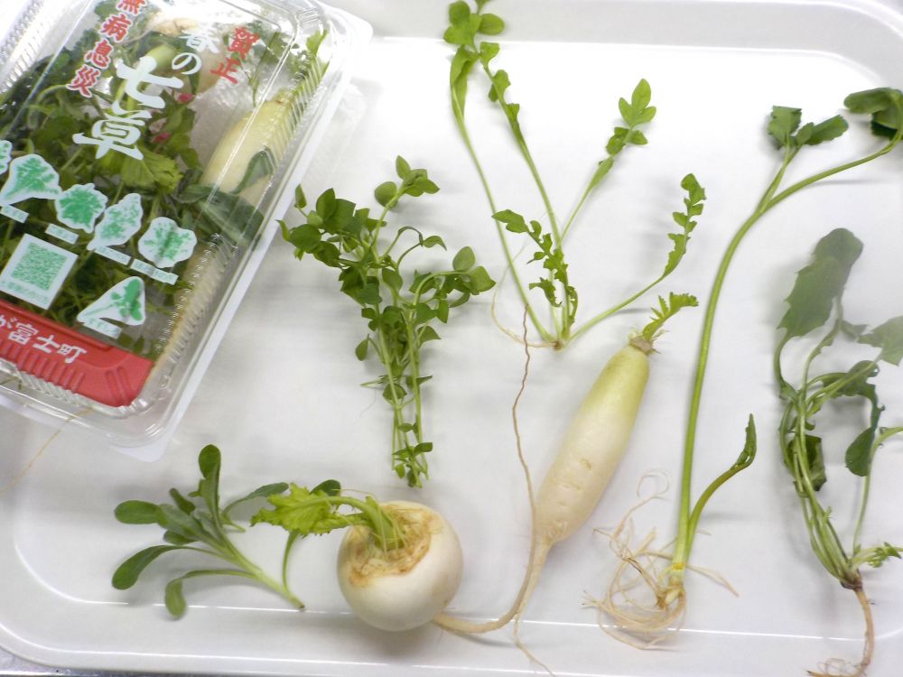 今日１月７日は【春の七草】を食べる日です。
園でもお正月のご馳走で疲れた胃腸を休ませる目的と１年間の無病息災や豊年を願う意味を込めて【七草がゆ】を食べました☆

苦手な子も好きな子もいましたが、１年間みんな元気で過ごしましょうね♡