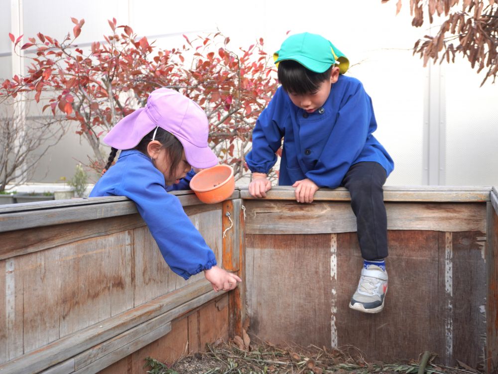 「あれほしい・・・」
ボソッとつぶやいて指さすNちゃん
「どれ？どんぐり？」
拾ってみるけど…　ちがったみたい…
「どれー？」
「あれ！」
伝えたい！分かってあげたい！
2人のそんなやりとりがとってもかわいかったです♡