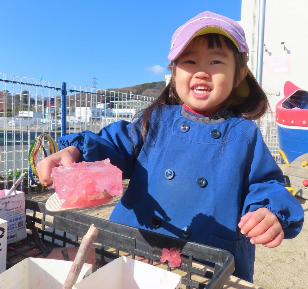 公園で拾ってきた木の枝、とれちゃったけど
これにのせれば冷たくないよ！
