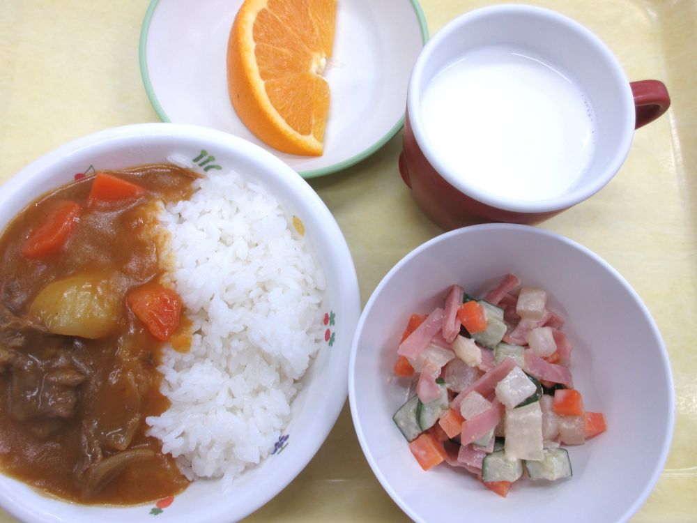 牛肉とかぼちゃのカレー

チョップ・ド・サラダ

オレンジ

牛乳