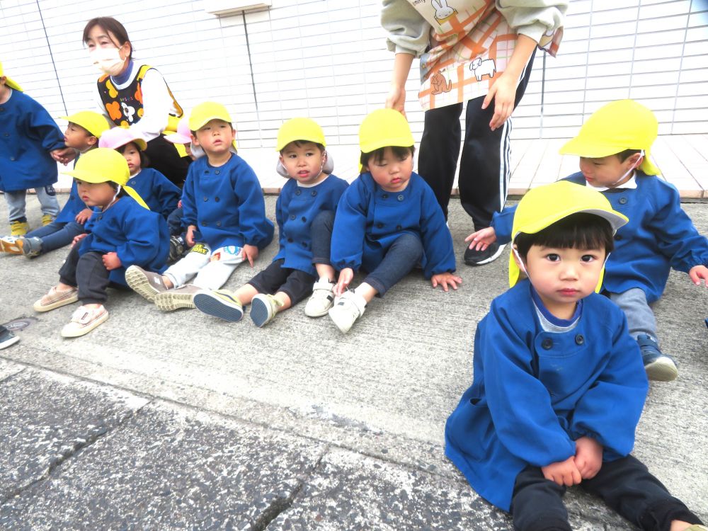 
今日はお弁当の日
朝から大はしゃぎのヒヨコ組さんです


「先生お弁当もってきたよ～」
「いつ食べる？」
「どこいくん？お弁当もっていく？」
子ども達の会話はお弁当のことばかり♪
そこでいつも絵本で見ている”お弁当バス”を探しに散歩に行きました

「大きいトラックバイバ～イ」
「バス来たよ！」
次々と走っていく車に元気いっぱい手を振り大興奮の子ども達
しっかりとした足取りでどんどん進んでいきます
