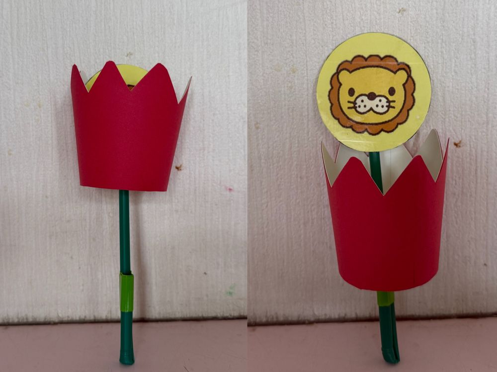 1歳児   ヒヨコ組
　『 隠れているのはだーれだ？』

チューリップの中にみんなのマークが
隠れてます🌷その後ろには大好きな･･･

お家で遊んで探してみてね！！


