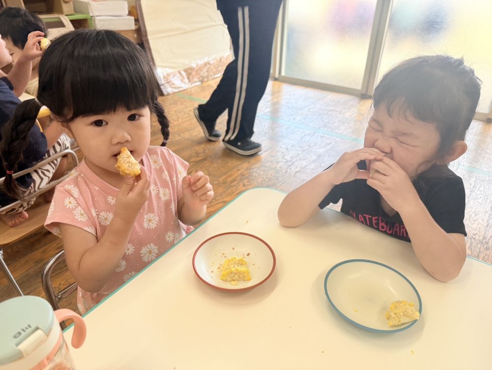 NちゃんとIちゃんはおかわりもしていました😊

甘くて美味しいトウモロコシに成長していて、
大成功でした✨