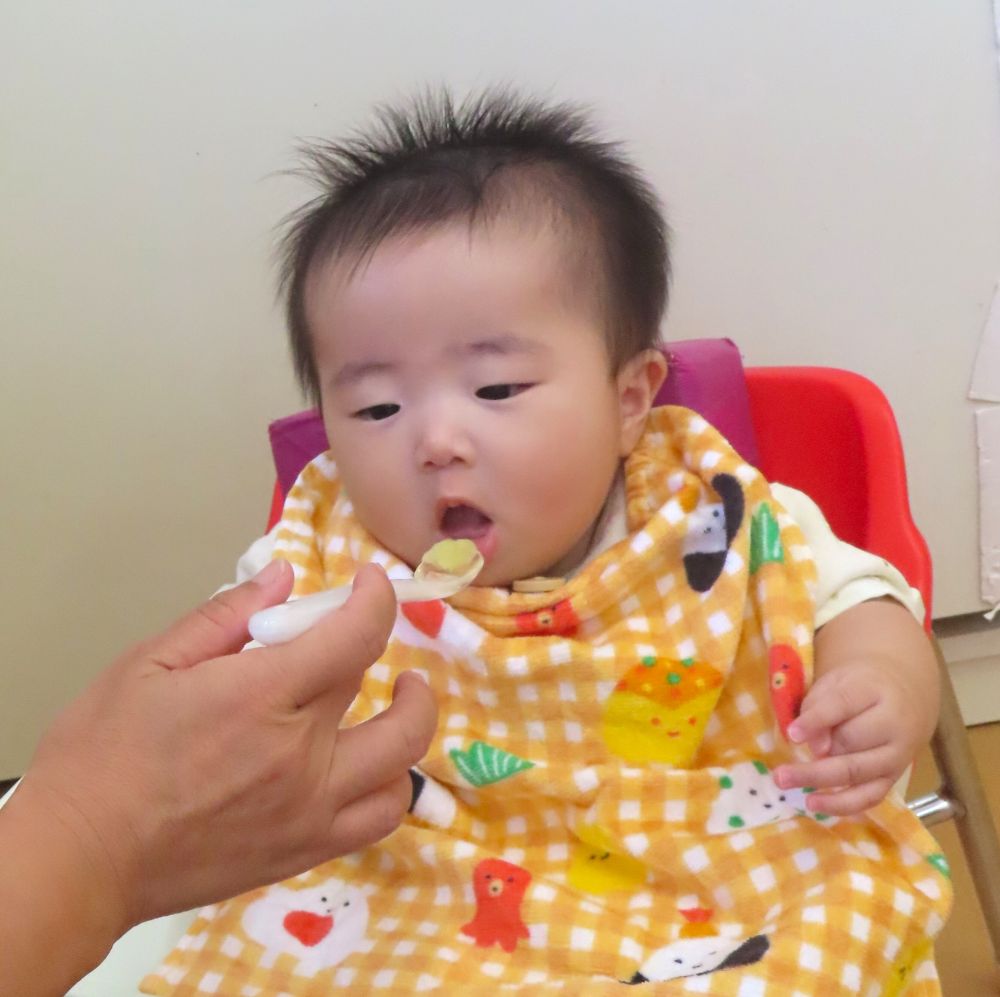 ウサギ組さんには園での離乳食がスタートした子も♪
口もしっかり開けて、ゴックンが上手です！
ゆっくり食材を味わっている姿に癒されます♡

暑さに負けず、しっかりご飯を食べて
毎日元気に過ごしていきましょう！


