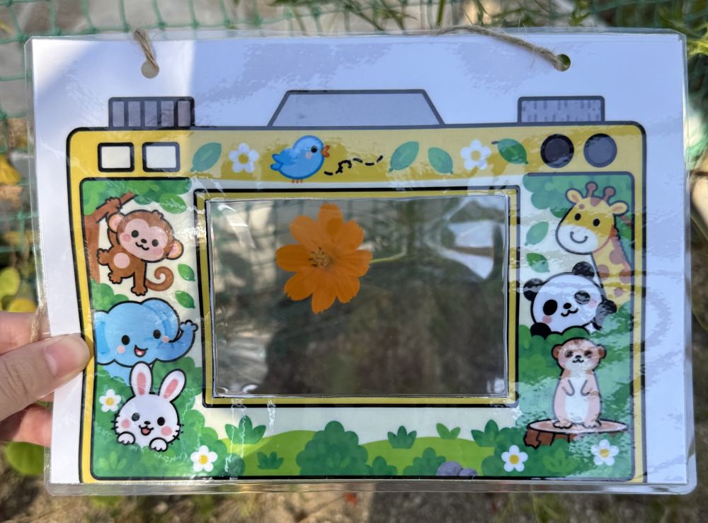 1歳児 
　 「おさんぽカメラ」

透明なところをのぞくと⋯
お花を発見！！
みんなもお散歩に行っていろいろなものを
探してみてね✨️
